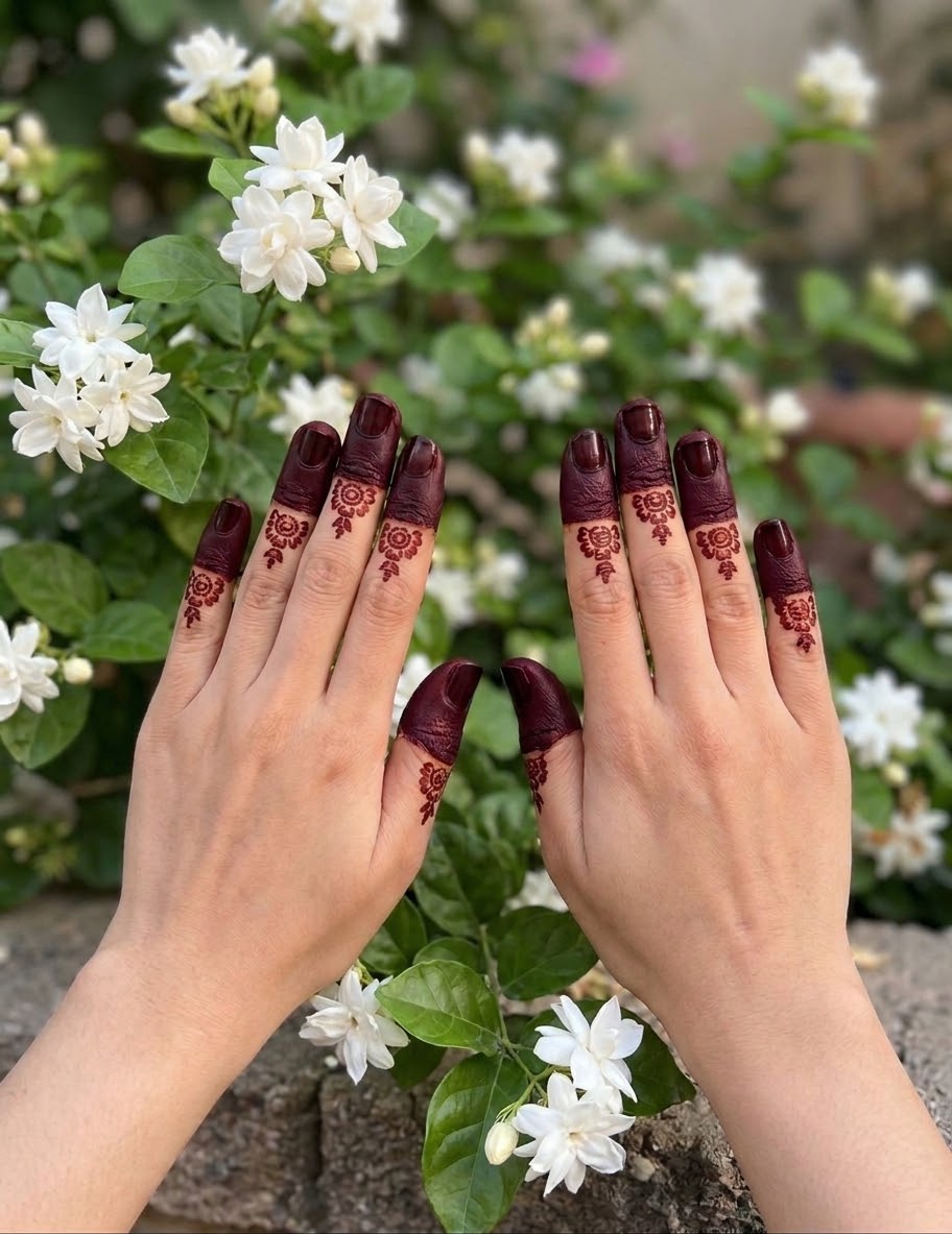 Henna Dipper Kit - Maroon Henna Dipper | Instant Henna Dipper Set with Finger Mehndi Stickers SN-277