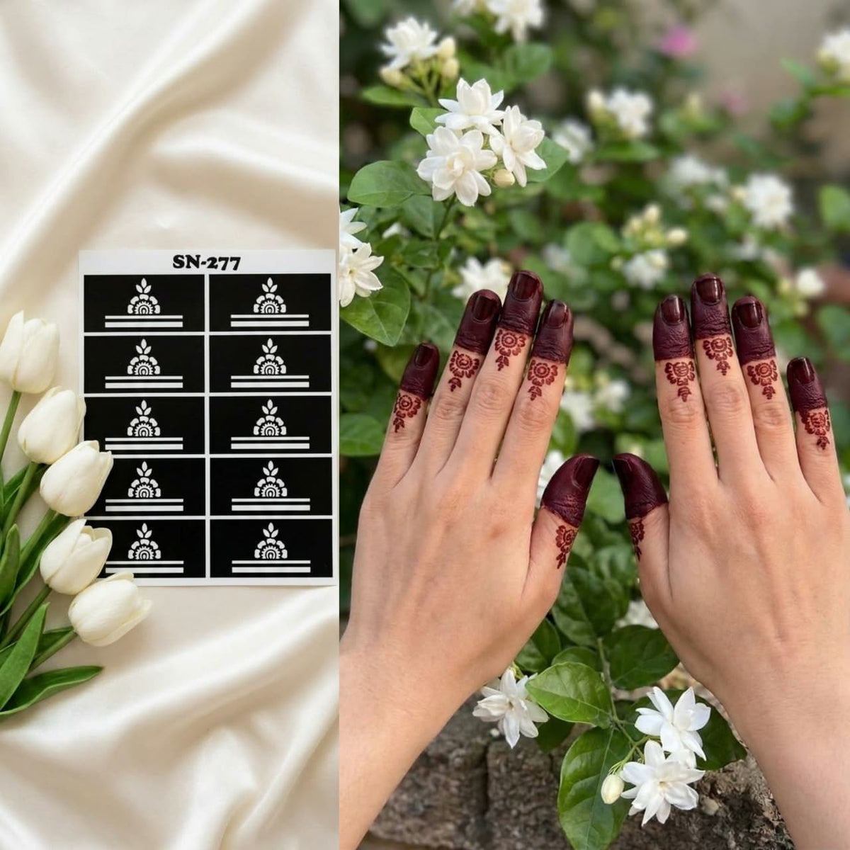 Henna Dipper Kit - Maroon Henna Dipper | Instant Henna Dipper Set with Finger Mehndi Stickers SN-277