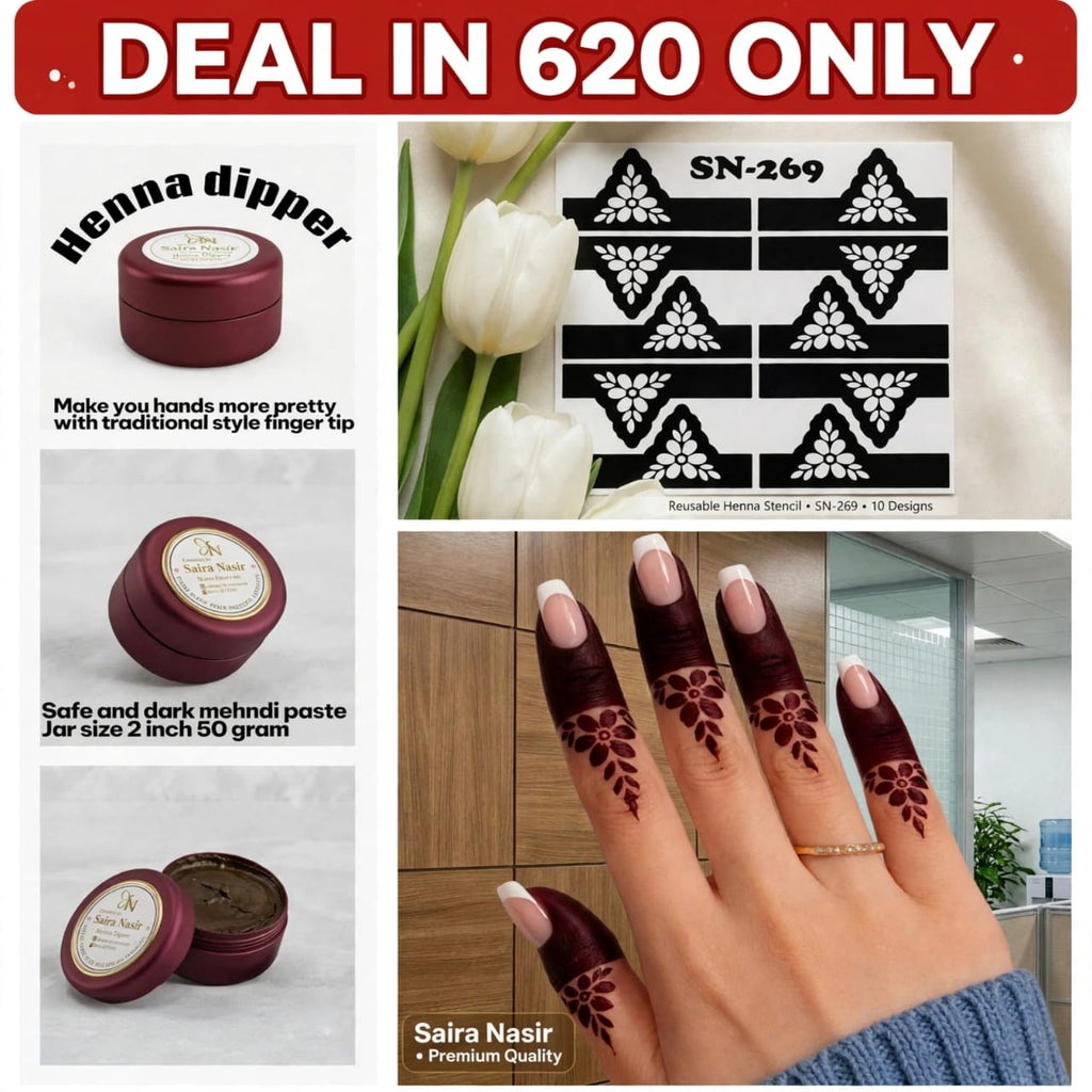 Henna Dipper Kit - Maroon Henna Dipper | Instant Henna Dipper Set with Finger Mehndi Stickers SN-269