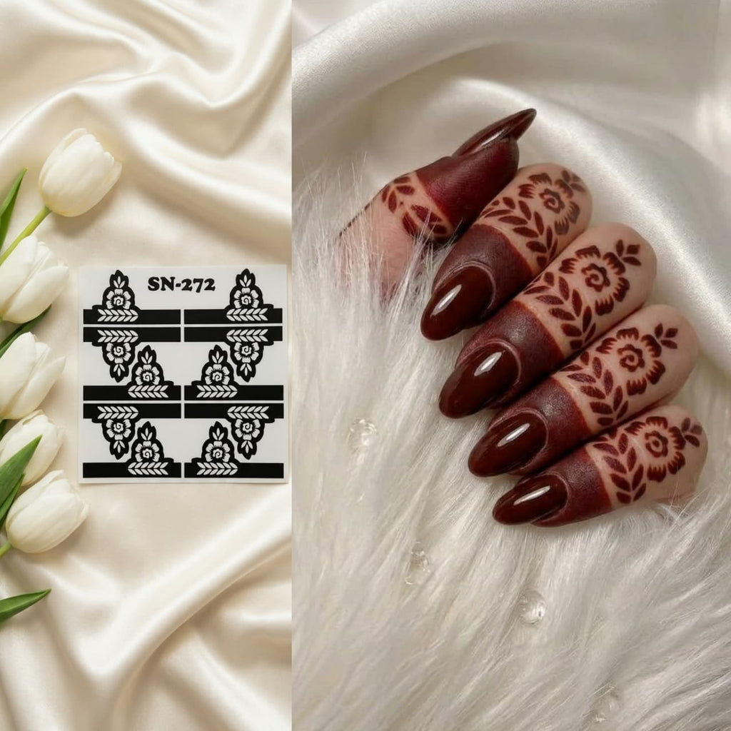 Henna Dipper Kit - Maroon Henna Dipper | Instant Henna Dipper Set with Finger Mehndi Stickers SN-272