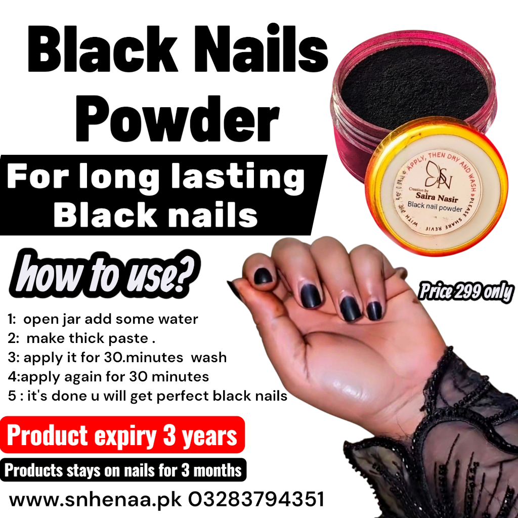 BLACK NAILS POWDER HALAL HENNA FOR LONG LASTING BLACK NAILS powder is enough for 20 nails.