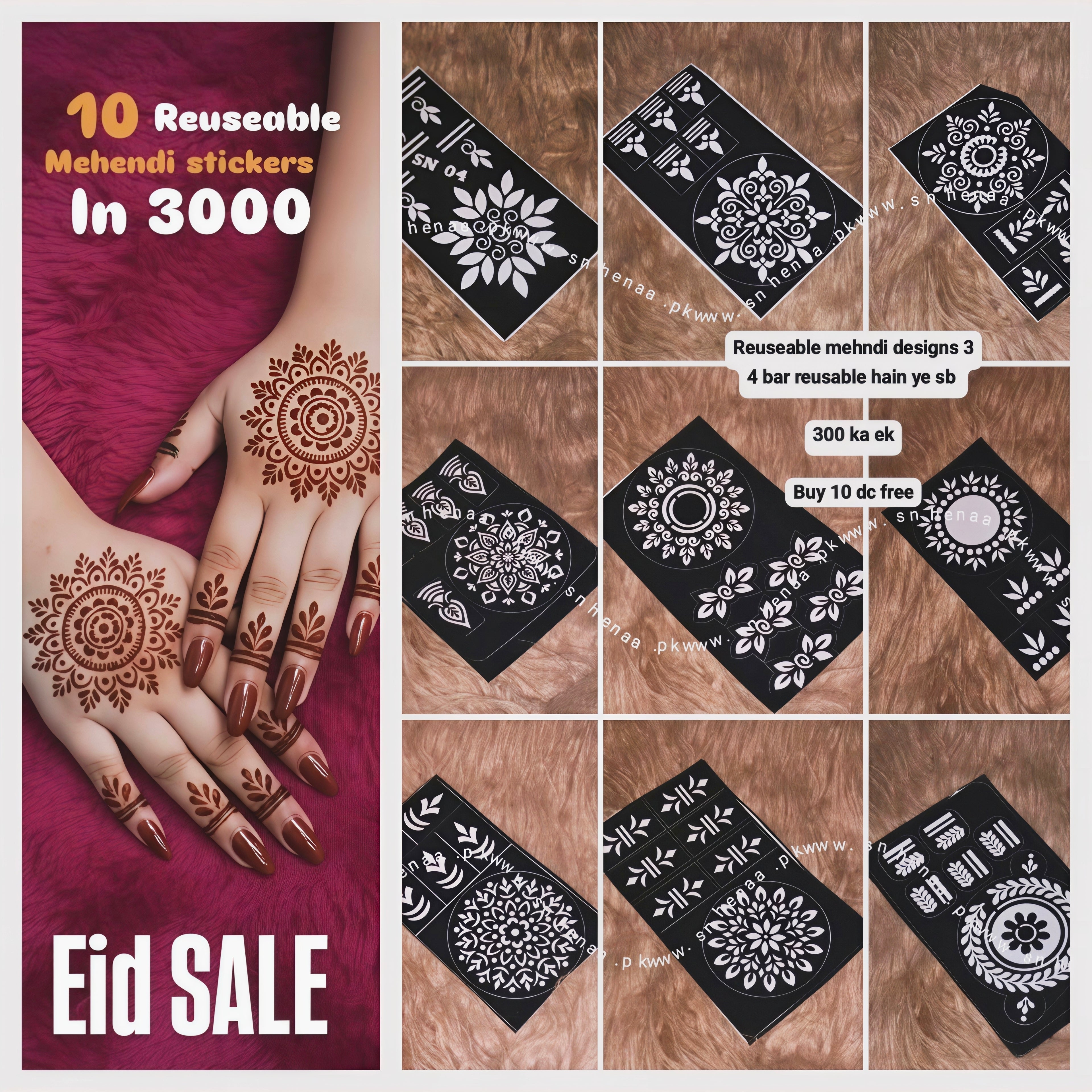 Eid mehendi stencils 10 reuseable Mehndi sticker deal in 3000