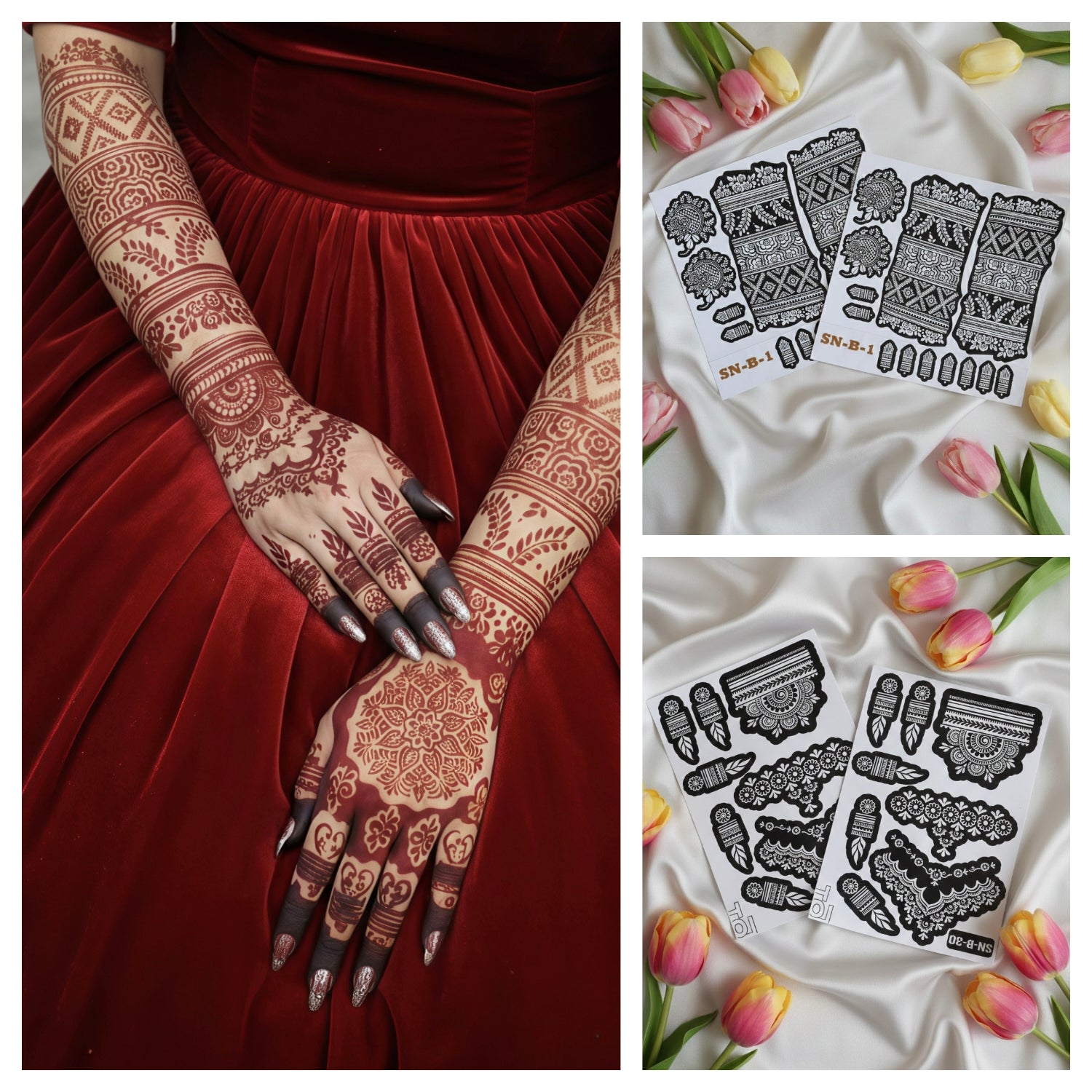 Bridal Mehendi sticker/ bridal henna stencils for four sides heavy bridal henna with free foot bunches sn B01 Snb04